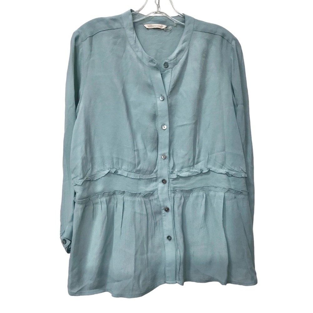 Soft Surroundings size PM Medium Petite soft blue blouse top ruffle detail
